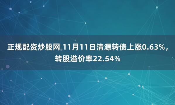 正规配资炒股网 11月11日清源转债上涨0.63%,转股溢价率22.54%