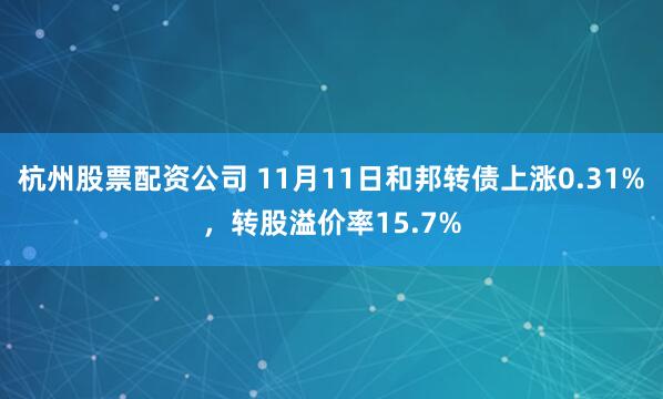 杭州股票配资公司 11月11日和邦转债上涨0.31%，转股溢价率15.7%